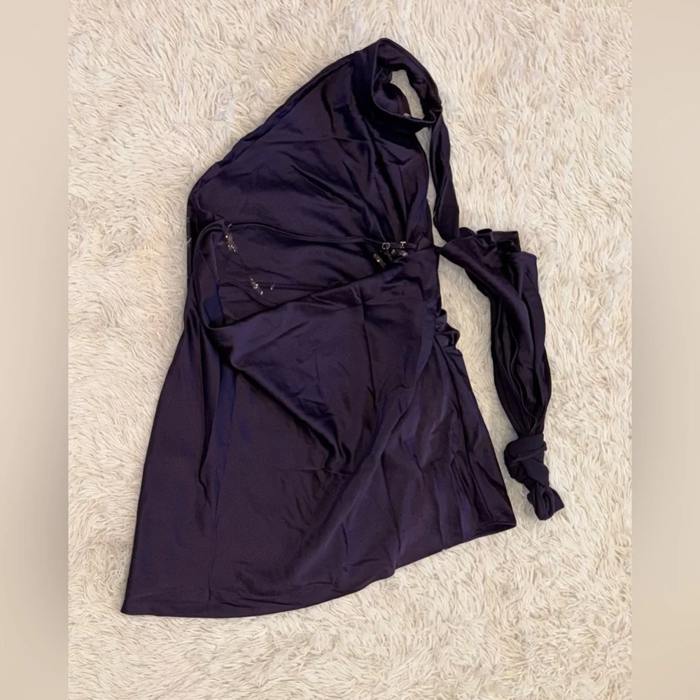 NWOT House Of CB Aida Night Shade Purple Asymmetrical Wrap Neck Dress sz XL